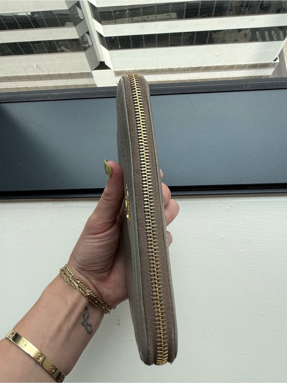 Prada Taupe Leather Zip-Around Wallet with Gold Hardware - Picture 4 of 12